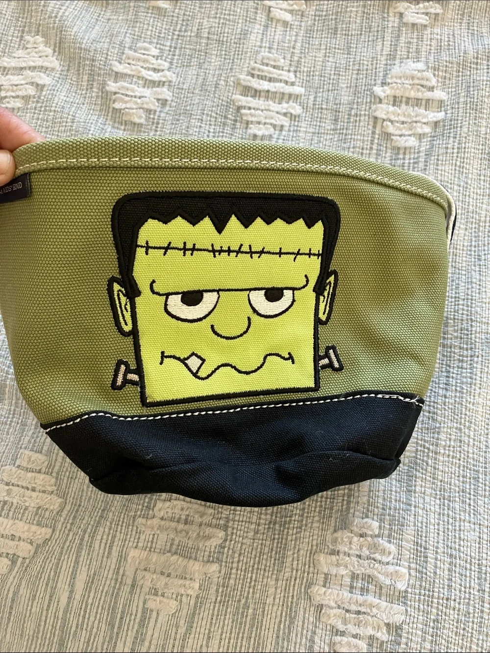 Lands' End Olive Green and Black Canvas halloween trick or treat Frankenstein
